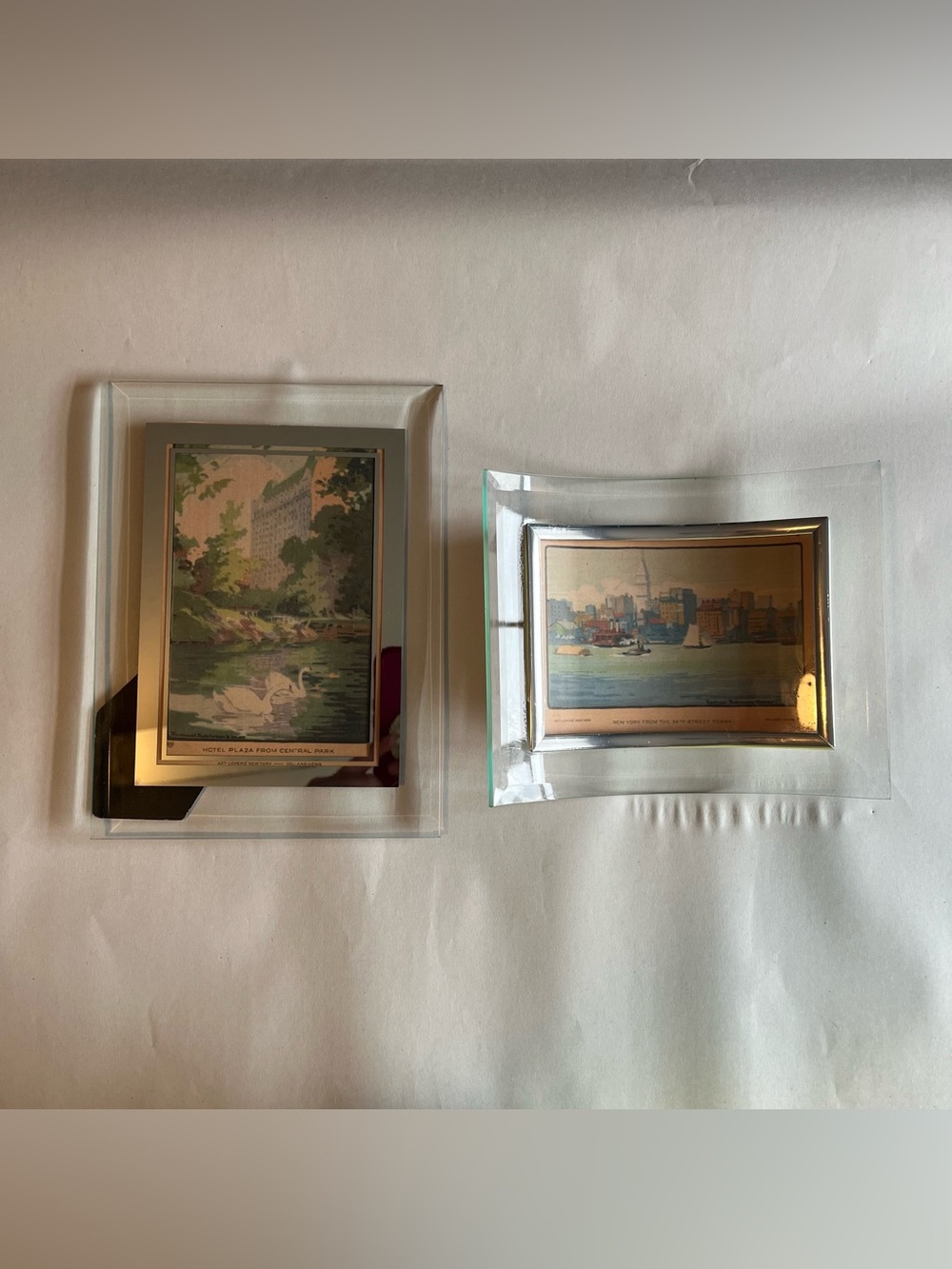 Vintage Glass Picture Photo Frames w/ Fine Art Prints-Set of 2